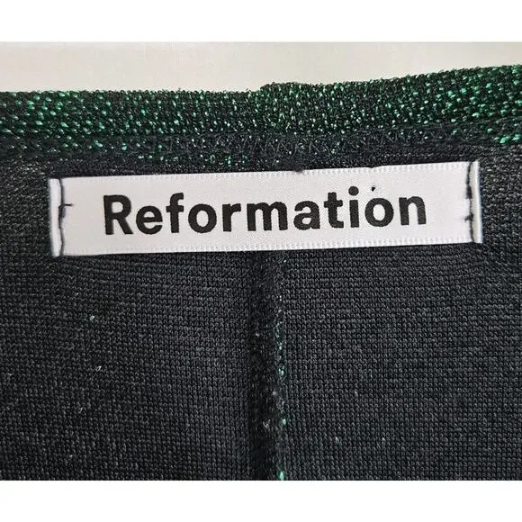 Reformation Amina Green Metallic Fleck Short Sleeve Mini Sheath Dress Medium - Picture 7 of 8